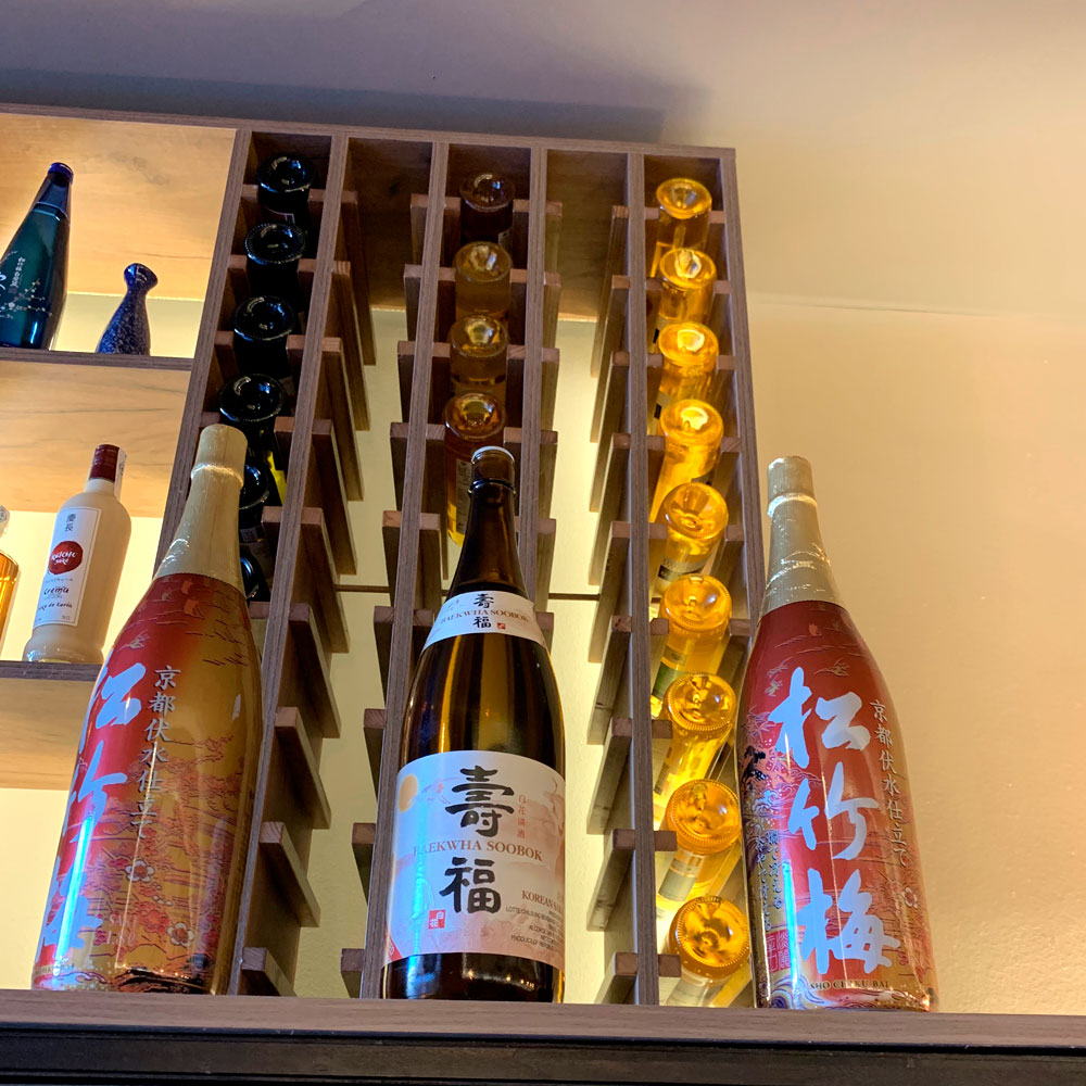 Yamazaki Japanese restaurant bottle rack detail
